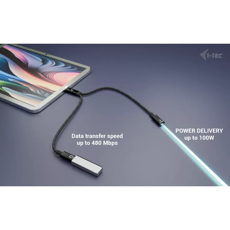 Splitter per cavo USB-C i-tec audio/dati + Power Delivery 100 W