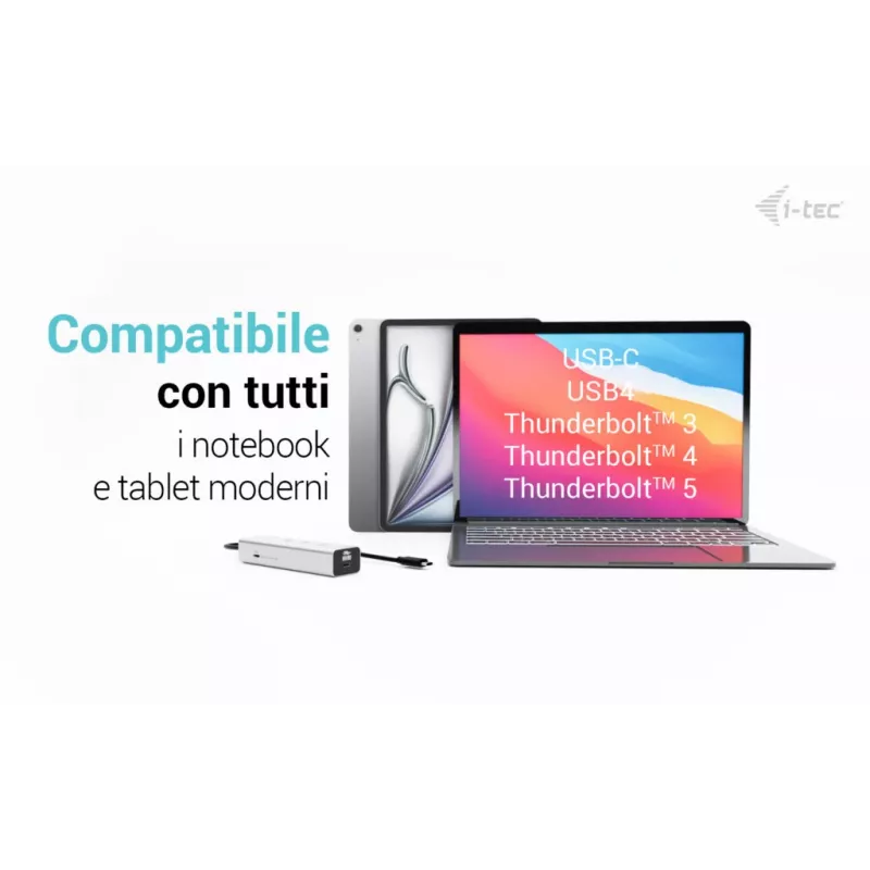 Hub di ricarica USB-C i-tec Metal 5 porte con video USB-C 8K + Power Delivery 85W