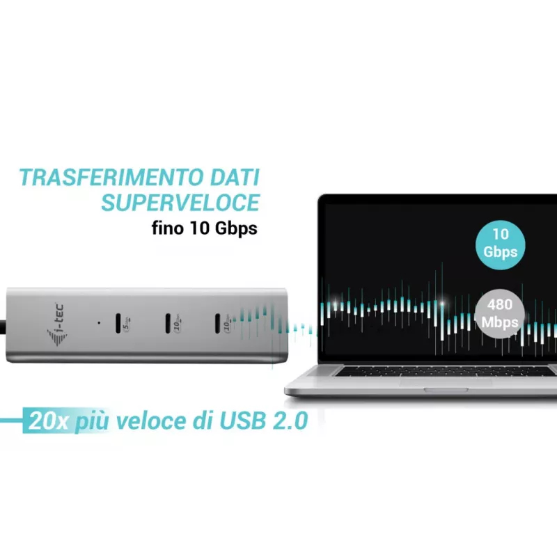 Hub di ricarica USB-C i-tec Metal 5 porte con video USB-C 8K + Power Delivery 85W