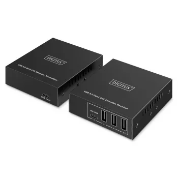 USB 3.2 Gen1 CAT-Extender di DIGITUS DA-73121 — 5 Gbit/s, 4 porte (3× USB-A, 1× USB-C), 100 m, alimentazione DC