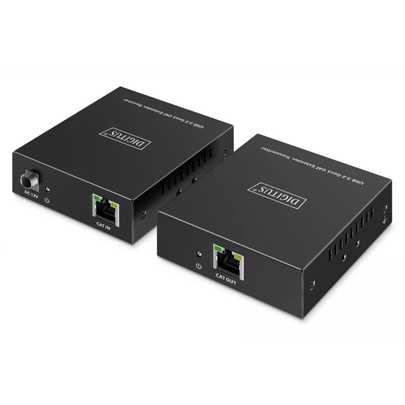 USB 3.2 Gen1 CAT-Extender di DIGITUS DA-73121 — 5 Gbit/s, 4 porte (3× USB-A, 1× USB-C), 100 m, alimentazione DC