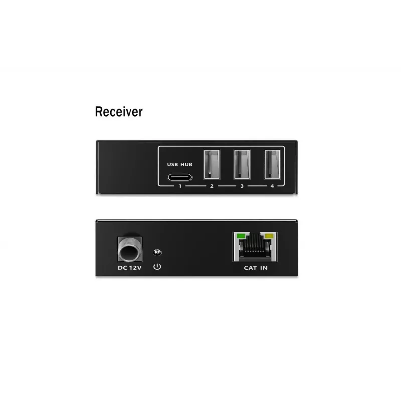 USB 3.2 Gen1 CAT-Extender di DIGITUS DA-73121 — 5 Gbit/s, 4 porte (3× USB-A, 1× USB-C), 100 m, alimentazione DC