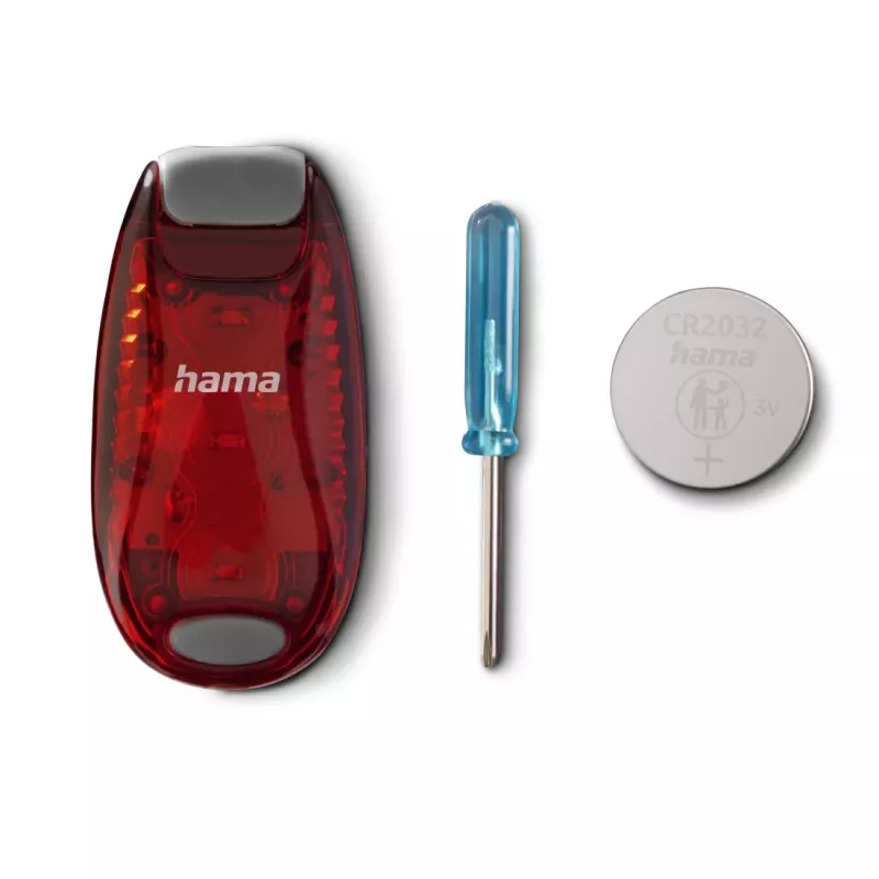 Hama luce di segnalazione LED con clip, 2 pezzi, 3 modalità di luce, IP44, batteria CR2032, nero/rosso