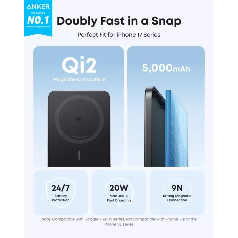 ANKER Nano Magnetic Wireless Power Bank 5000mah 15w nero