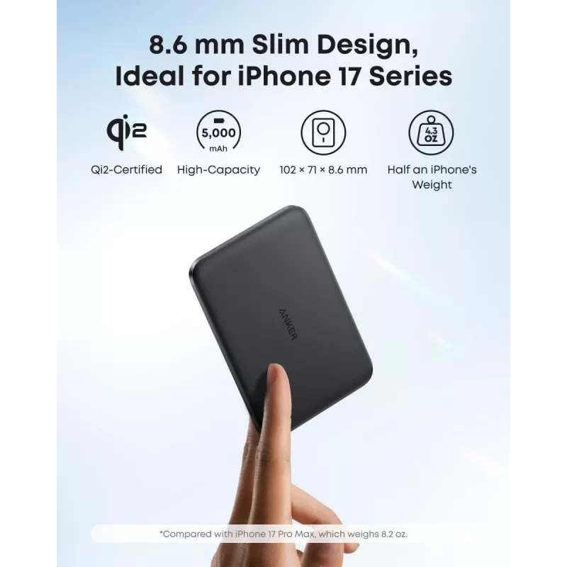 ANKER Nano Magnetic Wireless Power Bank 5000mah 15w nero