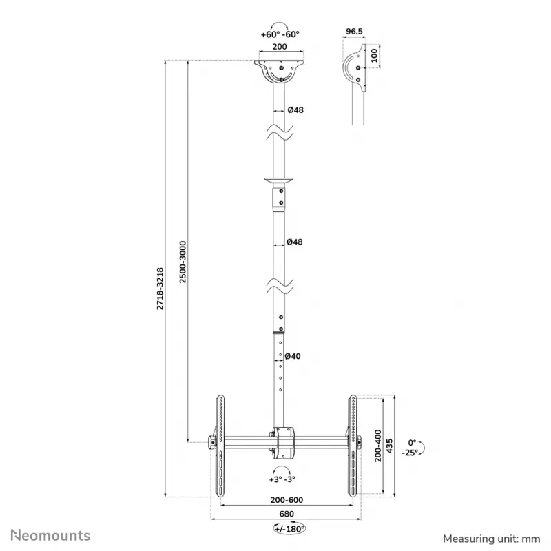 Supporto da soffitto Neomounts CL35-440BL16XL max 50 kg 37-70 pollici