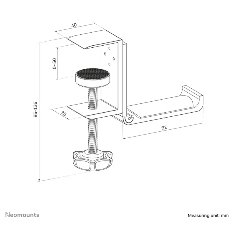 Neomounts ADS11-171SL supporto per cuffie, universale, con fissaggio a morsetto, in alluminio, argento