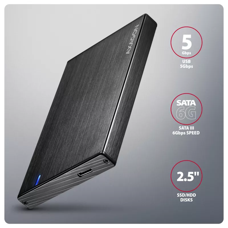 Axagon EE25-XA6C box esterno compatto in alluminio USB-C 5 Gbit/s – SATA 6G per SSD/HDD da 2,5