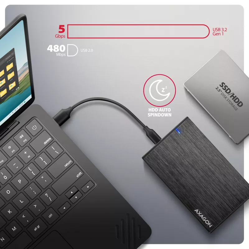 Axagon EE25-XA6C box esterno compatto in alluminio USB-C 5 Gbit/s – SATA 6G per SSD/HDD da 2,5