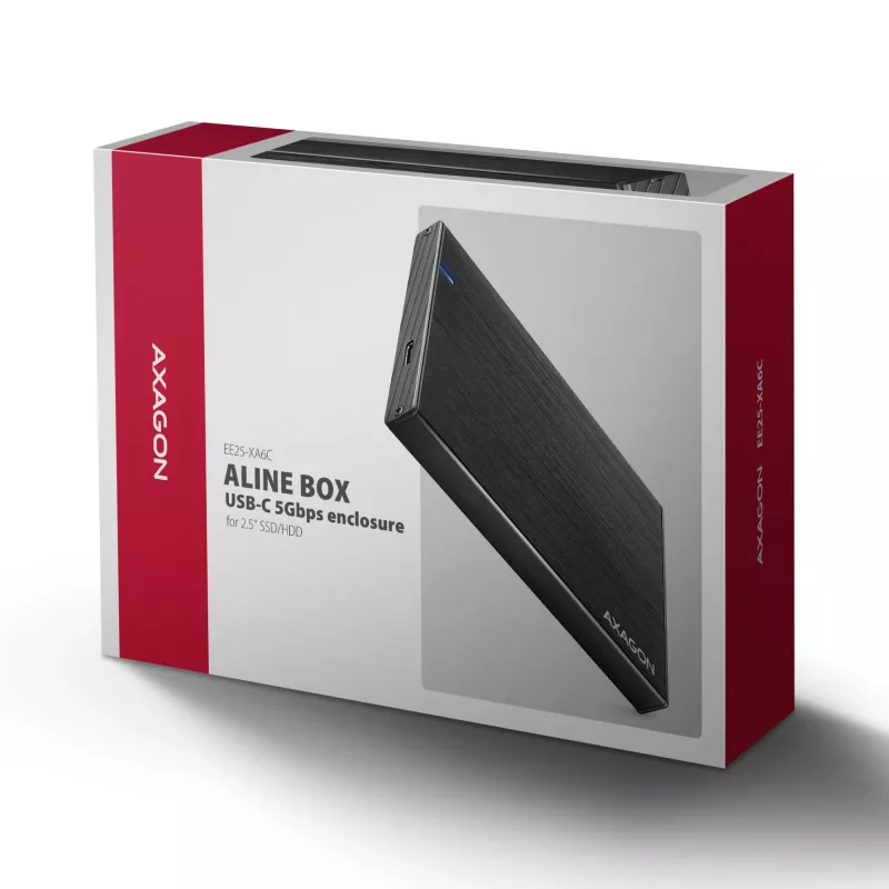 Axagon EE25-XA6C box esterno compatto in alluminio USB-C 5 Gbit/s – SATA 6G per SSD/HDD da 2,5