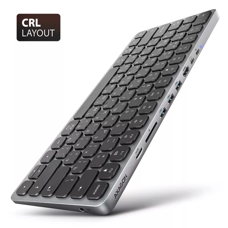 Axagon HMC-KB-CRL, hub USB 5Gbps con tastiera, HDMI 4K/60Hz, 3x USB-A, SD/mSD, audio, PD100, layout cirillico