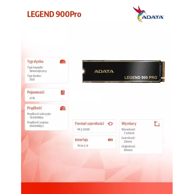 SSD ADATA 4 TB M.2 PCIe 4x4 SLEG-900P-4TCS