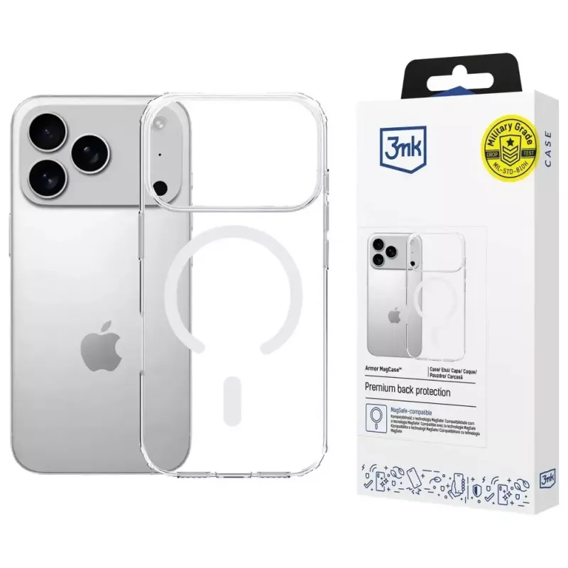 Custodia protettiva 3MK Armor MagCase per Apple iPhone 17 Pro, fissaggio magnetico, trasparente/fumé