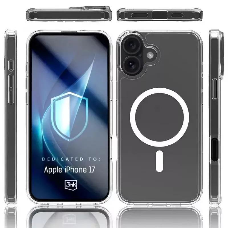 3mk Armor MagCase custodia per Apple iPhone 17, compatibile MagSafe, cover posteriore in TPU, angoli rinforzati, trasparente