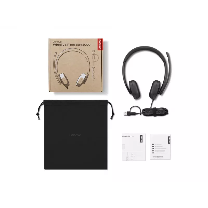 Lenovo VoIP Headset 5000 cuffie con filo con archetto ufficio/call center USB Type-C nero