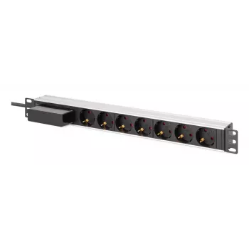 DIGITUS DN-95439 PDU in alluminio per rack da 19 pollici 1U, 7 prese Schuko, interruttore automatico, 16 A, 4000 W, 230 V, 50/60 Hz, cavo da 1,8 m