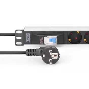 DIGITUS DN-95439 PDU in alluminio per rack da 19 pollici 1U, 7 prese Schuko, interruttore automatico, 16 A, 4000 W, 230 V, 50/60 Hz, cavo da 1,8 m