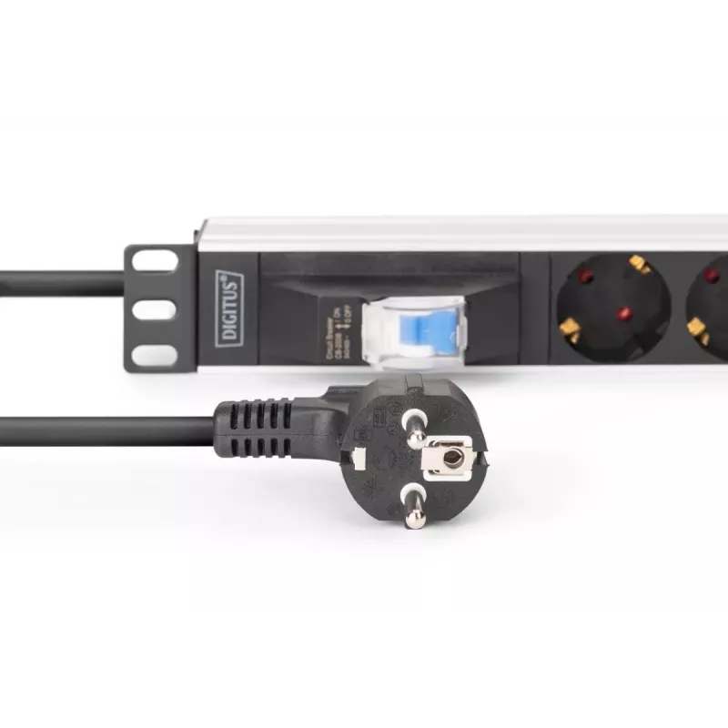 DIGITUS DN-95439 PDU in alluminio per rack da 19 pollici 1U, 7 prese Schuko, interruttore automatico, 16 A, 4000 W, 230 V, 50/60 Hz, cavo da 1,8 m