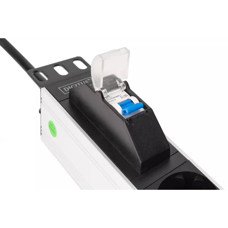 DIGITUS DN-95439 PDU in alluminio per rack da 19 pollici 1U, 7 prese Schuko, interruttore automatico, 16 A, 4000 W, 230 V, 50/60 Hz, cavo da 1,8 m