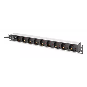 DIGITUS PDU - 1U alluminio rackmount 8x presa CEE 7/7 1x presa 10A connettore maschio 250VAC 50/60Hz connettore maschio IEC C14 protezione a monte