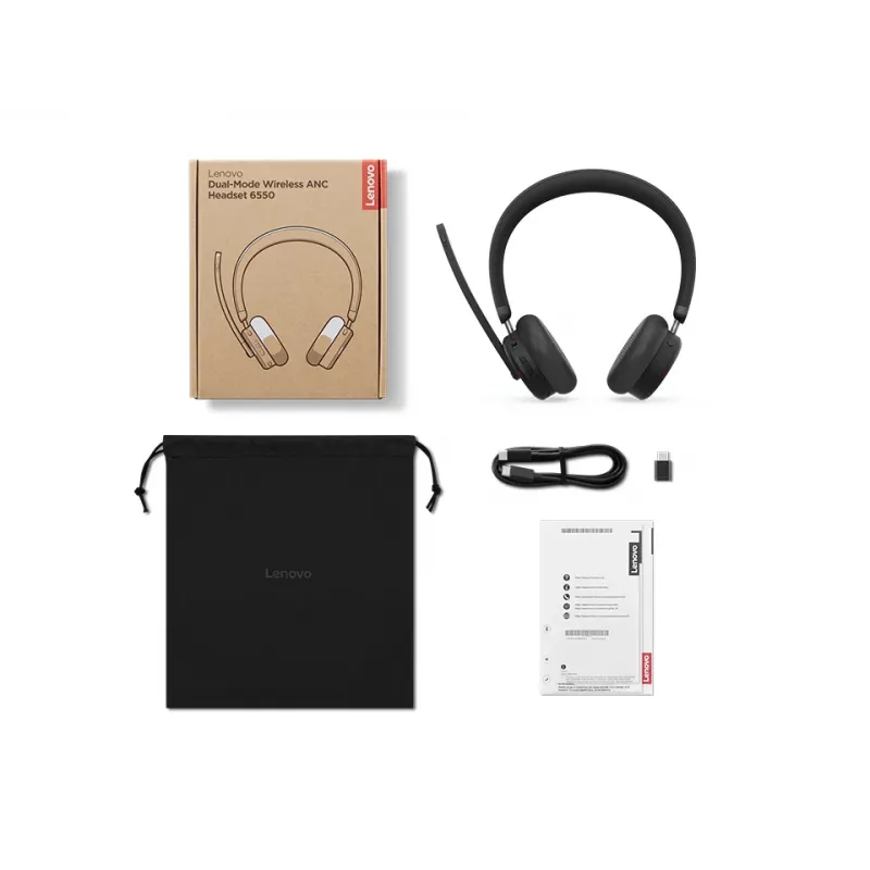 Cuffie Lenovo 6550 wireless con archetto ufficio/call center USB Type-C Bluetooth nero