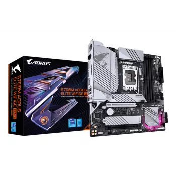 Scheda madre GIGABYTE B760M AORUS ELITE WIFI6E GEN5 — Micro ATX, LGA1700, DDR5 fino a 5600MHz, 12+1+1 VRM, 2x PCIe4.0 M.2, Wi‑Fi 6E, 2.5 GbE