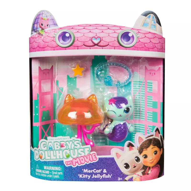 Gabby's Dollhouse: Il film, MerCat & Kitty Jellyfish, figure giocattolo con 2 accessori, giocattolo per bambini e bambine da 3 anni