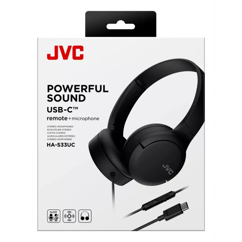 JVC HA-S33UC-BU cuffie on-ear cablate con USB-C, microfono e telecomando, cavo da 1,2 m, nere