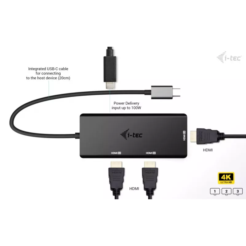Adattatore video i-tec USB-C Triple 4K HDMI, Power Delivery 100W