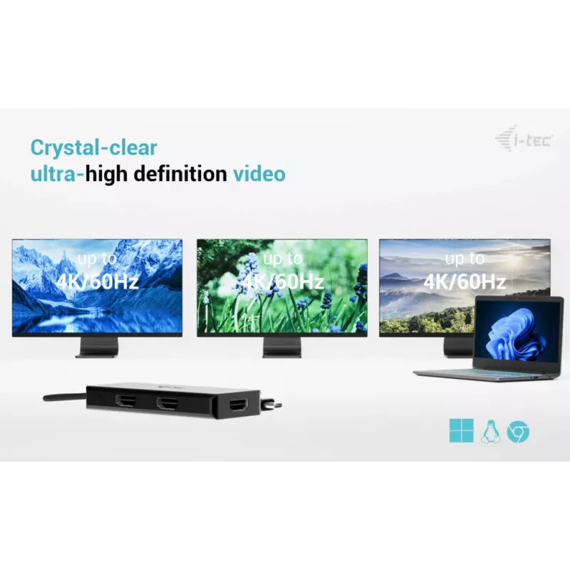 Adattatore video i-tec USB-C Triple 4K HDMI, Power Delivery 100W