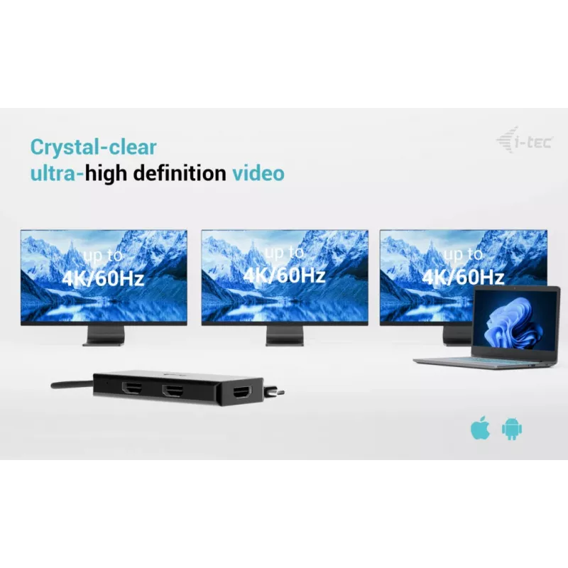 Adattatore video i-tec USB-C Triple 4K HDMI, Power Delivery 100W