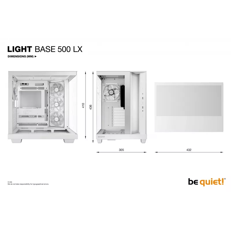 Case PC be quiet Light Base 500 LX White Midi Tower ATX/PS2 supporto alimentatore 3x120 mm anteriore 1x120 mm posteriore supporta unità 2,5/3,5 pollici 305×436×432 mm