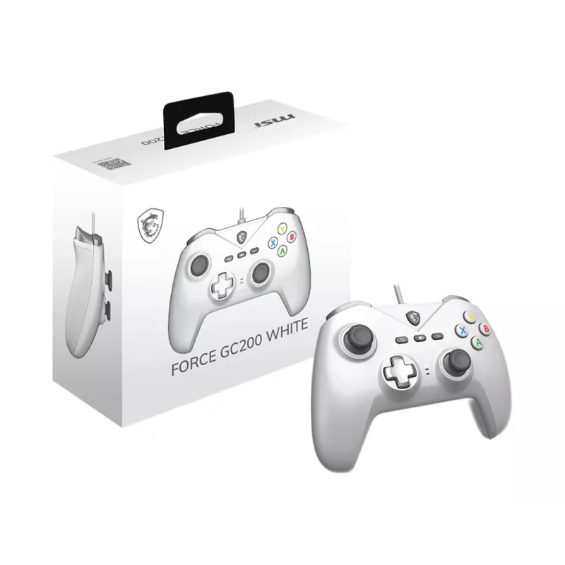 Controller gaming USB con filo MSI FORCE GC200 WHITE — design ergonomico, connessione con filo