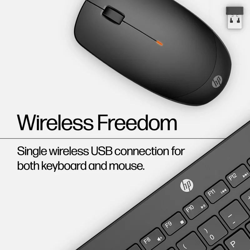 Combinazione mouse e tastiera HP 230 wireless, full-size (100%), wireless, RF Wireless, a membrana, nero, mouse incluso