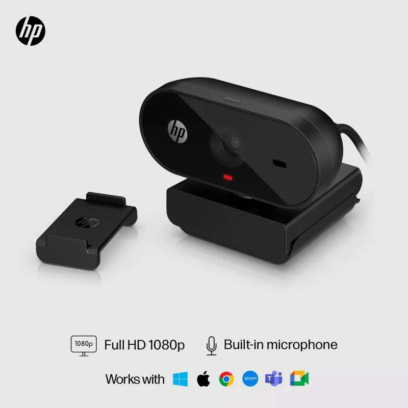Webcam HP 320 FHD, 1920 x 1080 pixel, Full HD, 30 fps, casa, USB, nero