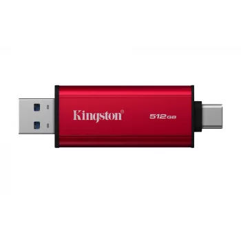 SSD esterno Kingston 512 GB Dual USB-A/USB-C portatile, USB 3.2 Gen 2, lettura 1050 MB/s, scrittura 950 MB/s, nero/rosso