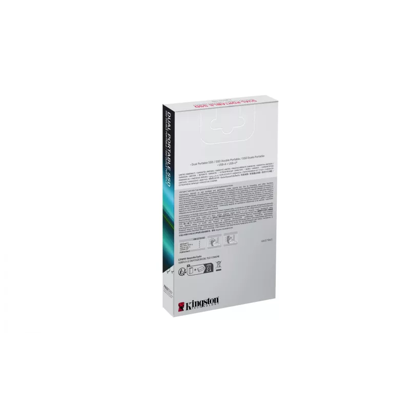 SSD esterno Kingston 2 TB Dual USB-A/USB-C, USB 3.2 Gen 2, lettura 1050 MB/s, scrittura 950 MB/s, nero/rosso