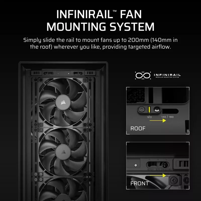Case PC midi tower CORSAIR FRAME 5000D RS — nero, supporto ATX/EATX, 3x ventole frontali 140 mm, vetro temperato, 250×556×542 mm