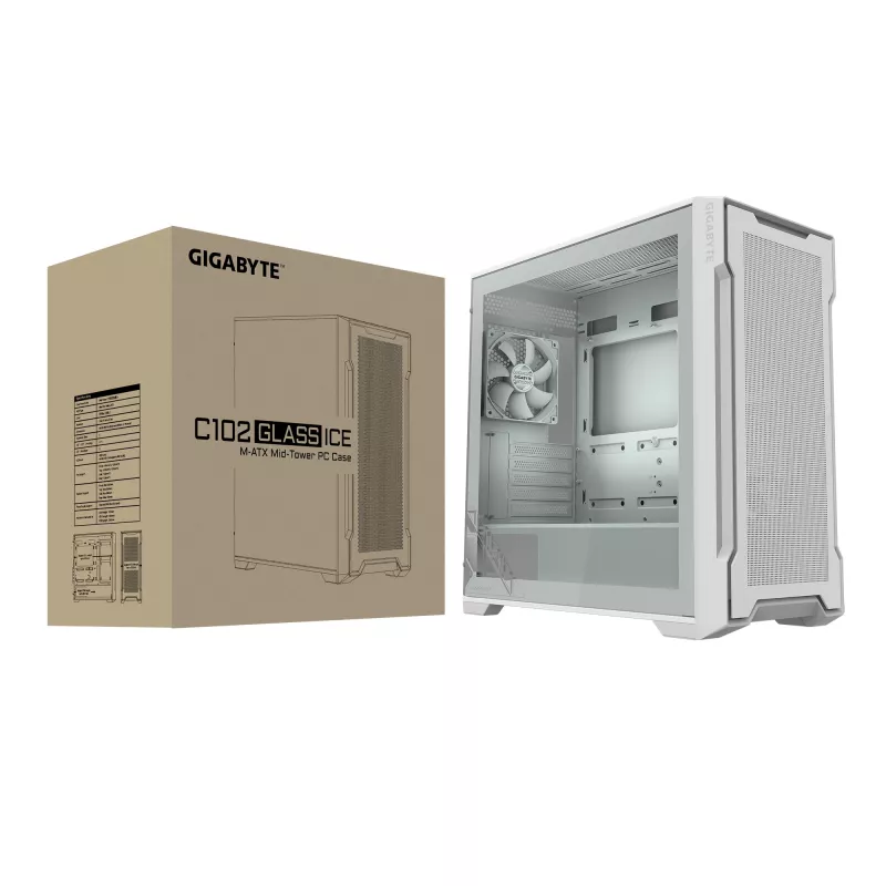 Case PC GIGABYTE C102 GLASS Midi Tower bianco
