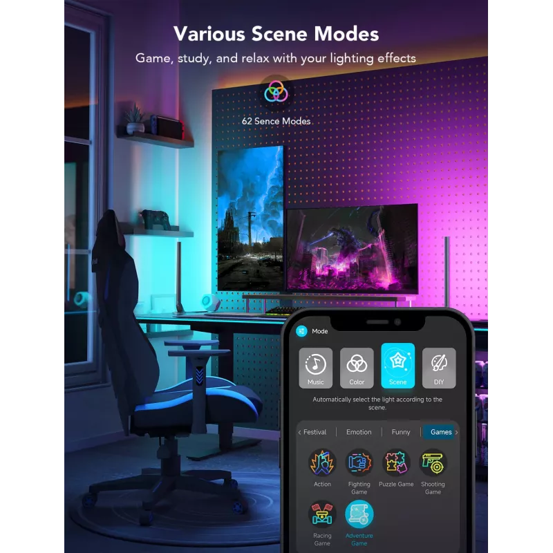 Kit di illuminazione smart Govee H6047, Wi‑Fi/Bluetooth, 12V 24W, nero, 5 pezzi