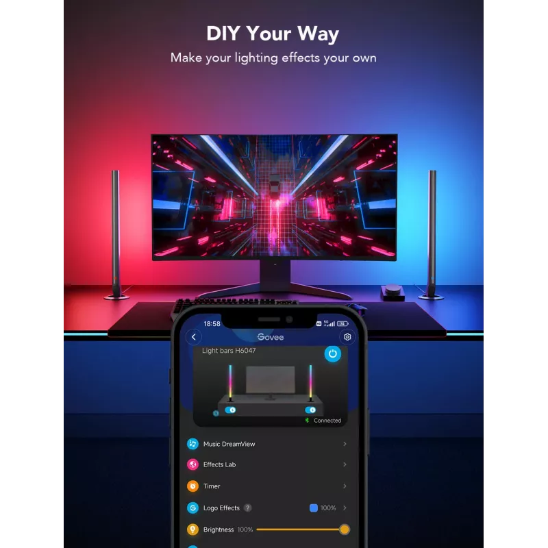Kit di illuminazione smart Govee H6047, Wi‑Fi/Bluetooth, 12V 24W, nero, 5 pezzi