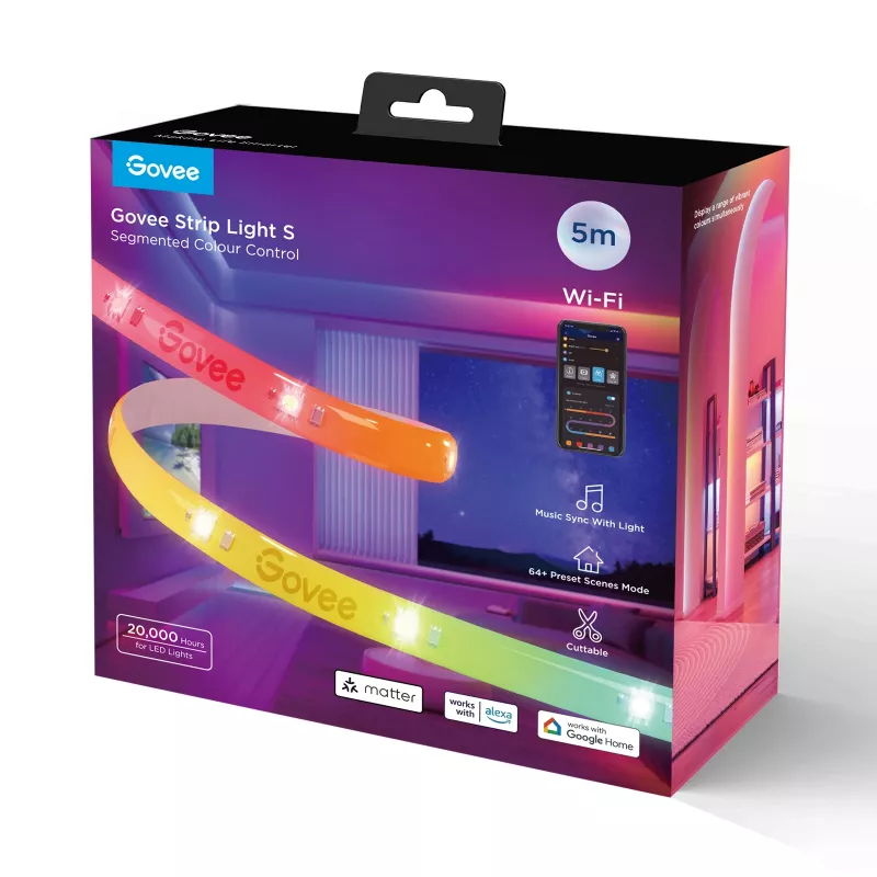 Striscia LED intelligente Govee Strip Light S 5m – WLAN/Bluetooth, RGBIC, 5.000 mm, bianco
