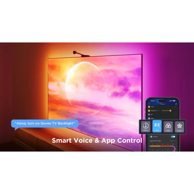 Striscia LED smart Govee H6098 — Wi‑Fi/Bluetooth, nero, 2 kWh/1000h, classe energetica G
