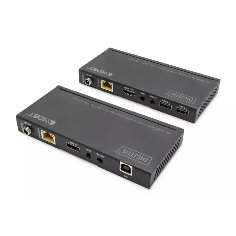 DIGITUS HDBaseT KVM Extender Set. 150m 4K/60Hz. USB 2.0. PoC. IR. nero