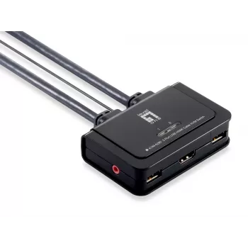 LevelOne Switch KVM 2 porte USB HDMI con cavo, 1920 x 1200 Pixel, nero, grigio
