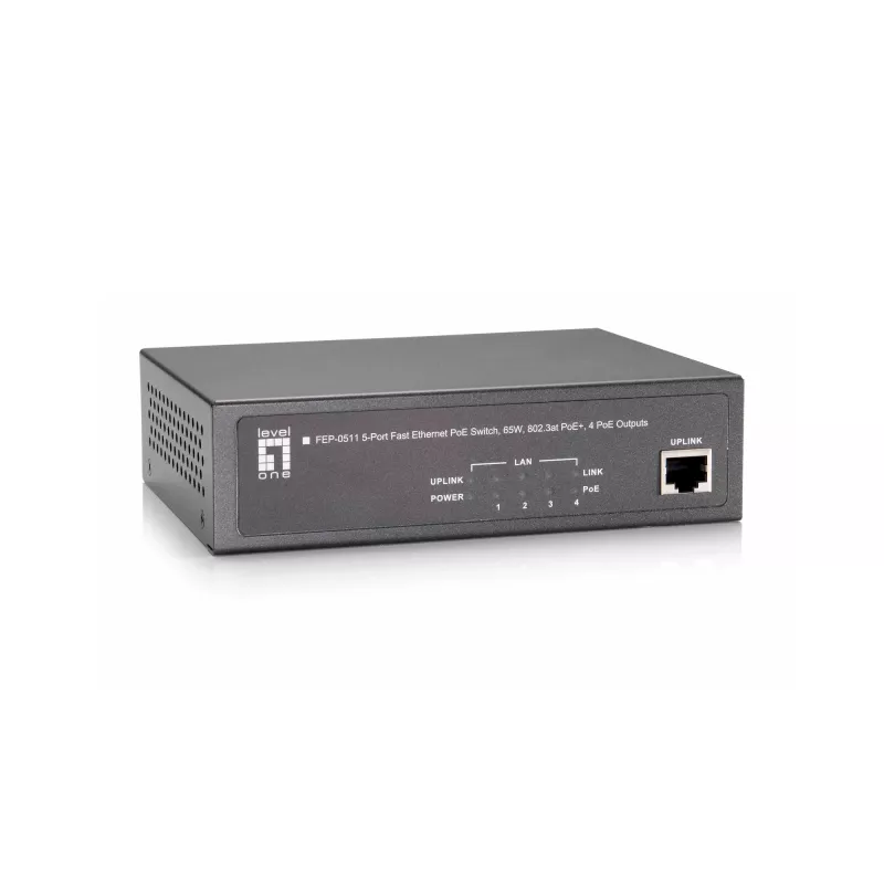 LevelOne switch Fast Ethernet PoE 5 porte, 802.3at/af PoE, 4 uscite PoE, 65W