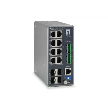 Switch industriale Gigabit L3 Lite managed LevelOne TURING 12 porte, 8 uscite PoE, 240 W, PoE 802.3at/af, 4 x SFP, da -40 °C a 75 °C