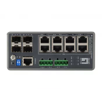 Switch industriale Gigabit L3 Lite managed LevelOne TURING 12 porte, 8 uscite PoE, 240 W, PoE 802.3at/af, 4 x SFP, da -40 °C a 75 °C