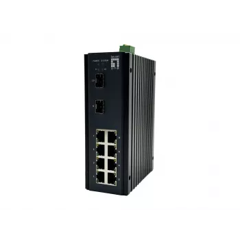 LevelOne Switch industriale gestito L2 Plus Gigabit a 10 porte, 8x 1GbE RJ45, 2x 1/2.5GbE SFP, guida DIN, da -40°C a 75°C