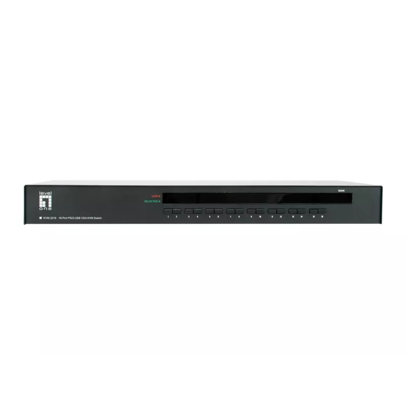 Switch KVM LevelOne 16 porte PS/2-USB VGA, 2048 x 1536 pixel, montaggio a rack, 1U, nero